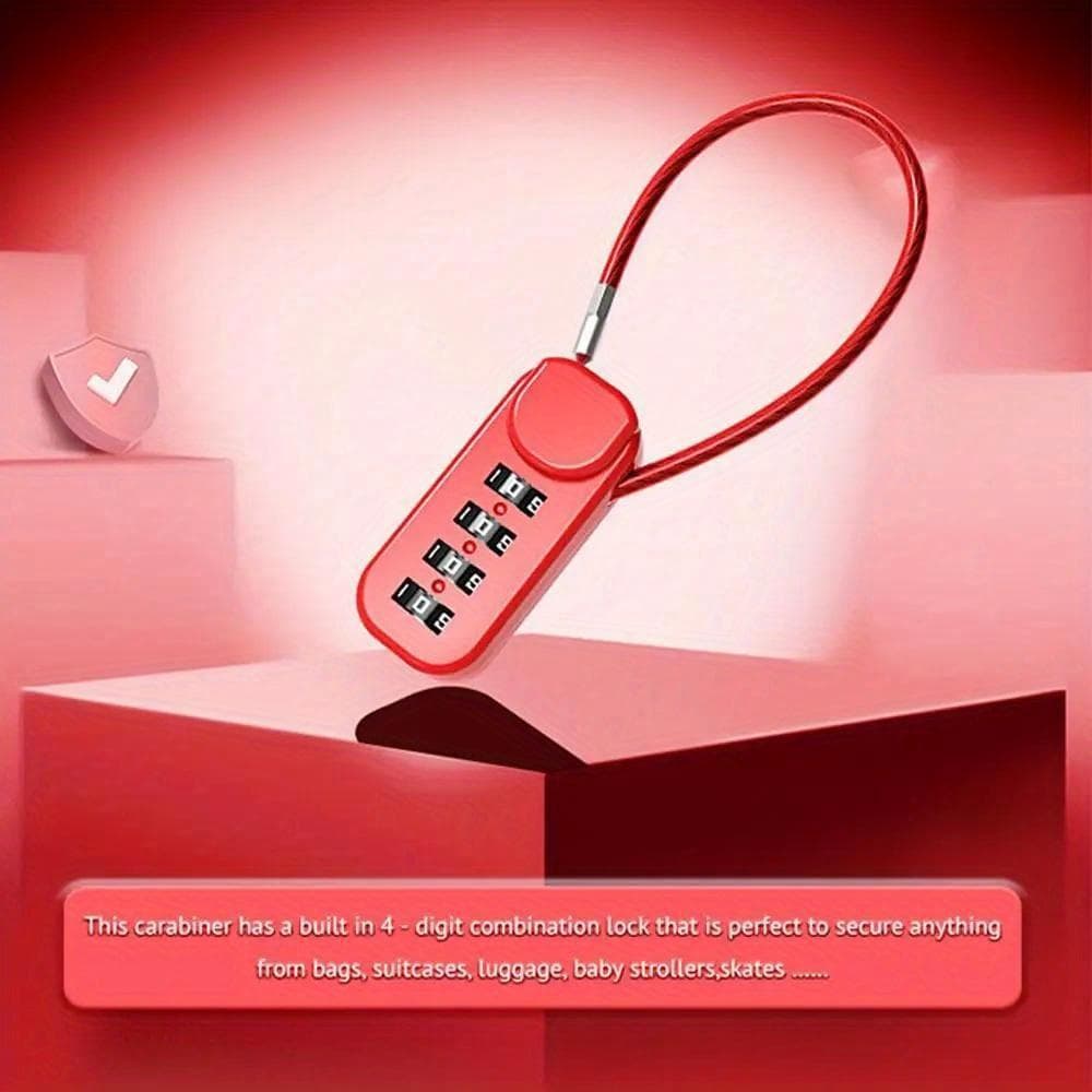 Zinc Alloy 4 Digit Password Lock Portable Anti-theft Wire Rope Dormitory Cabinet Lock Padlock Luggage Combination Lock Home red