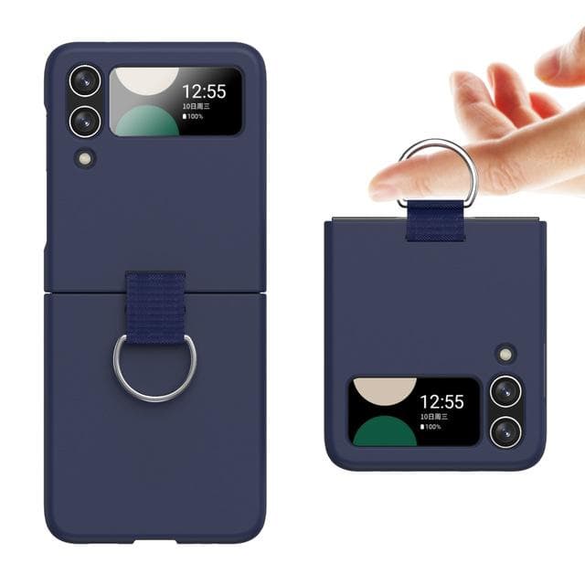 For Samsung Galaxy Z Flip 4 5g Flip4 Finger Ring Folding Cover Case For Samsung Z Flip4 Flip3 Flip 3 Fashion Matte Feeling Cases for Samsung Z Flip 3 navy blue