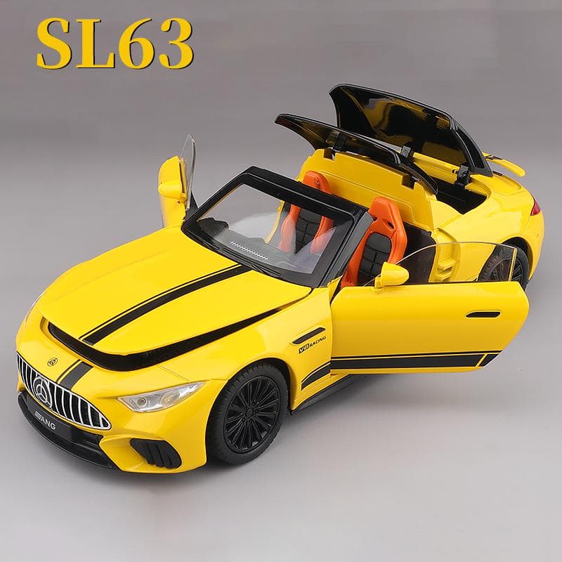 New 1:22 Benz SL63 Model Toy Car Alloy Diecast Light Sound Pull Back Doors Opened Convertible Sports Cars Models Collection Gifts yellow