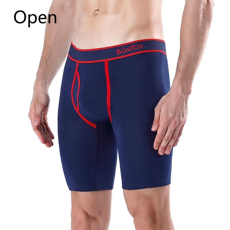 BONITOS 1Pcs Long Men's Underpants Cotton Men Boxers Comfortable Underwear For Man Solid Color XL dark blue