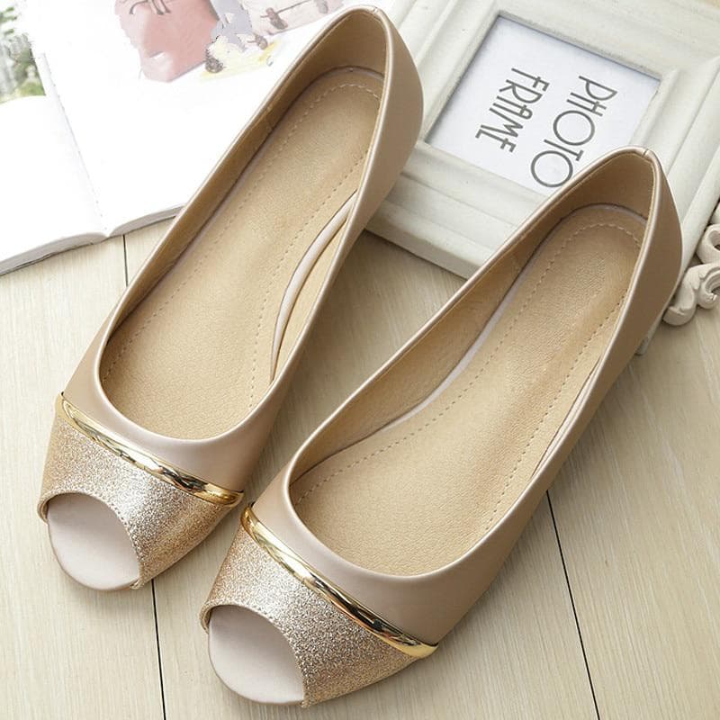 Fashion Women Flats Peep Toe Flats Comfortable PU Leather Pink Gold White Shoes Woman 41 gold