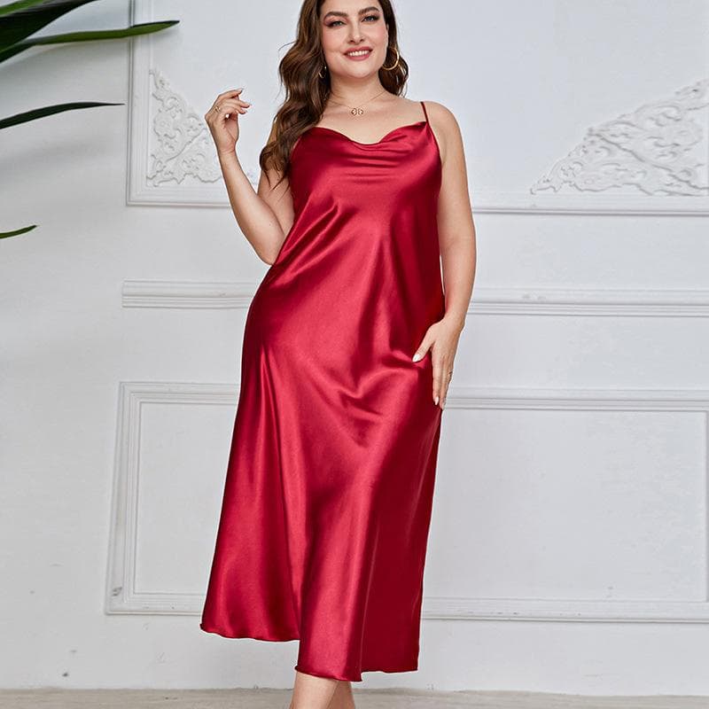 Plus Size Bridal Nightgown, Women's Summer Sexy Suspender Nightgown 5XL red