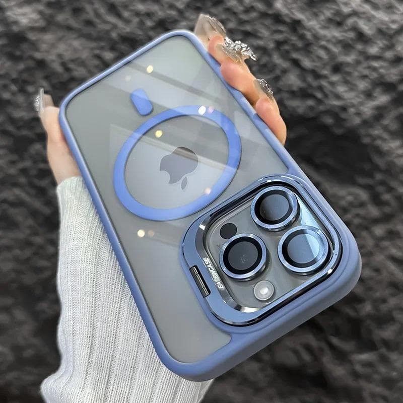 Luxury Magnetic Shockproof Phone Case For iPhone 16 15 14 13 12 11 Pro Max Plus Funda Stand Glass Lens Protection Back Cover iPhone 15 light blue