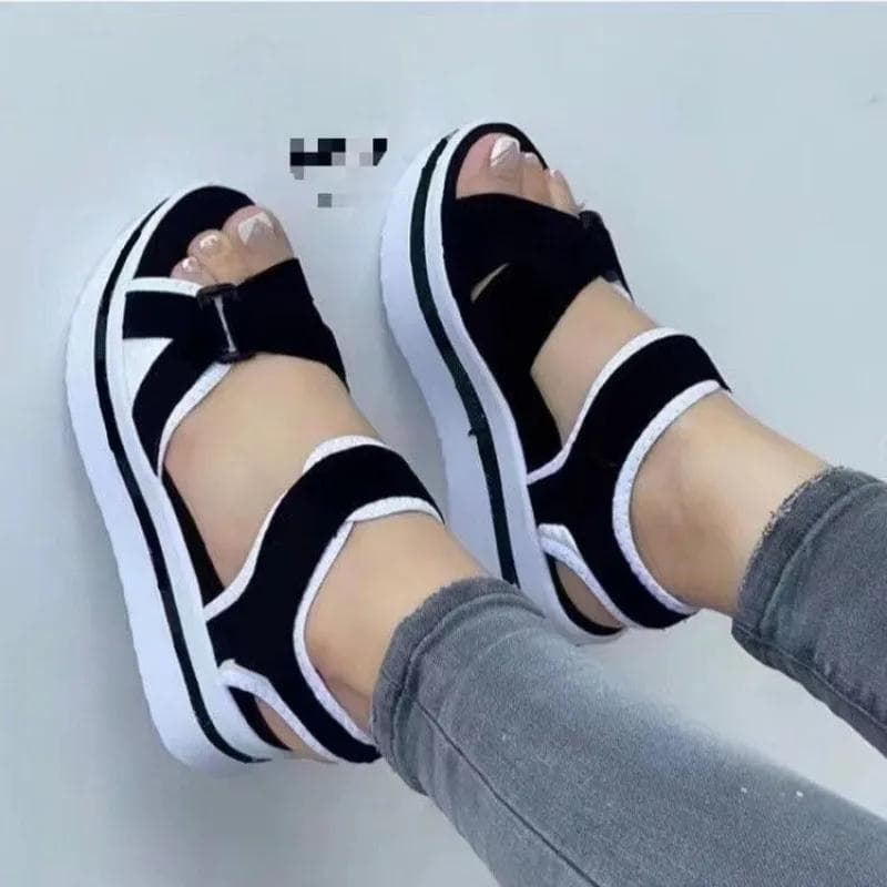 Women's Sandals Lightweight Wedge Thick Sole Women's Summer Shoes Outdoor Sports Sandals Simple Beach Shoes High Heels 36