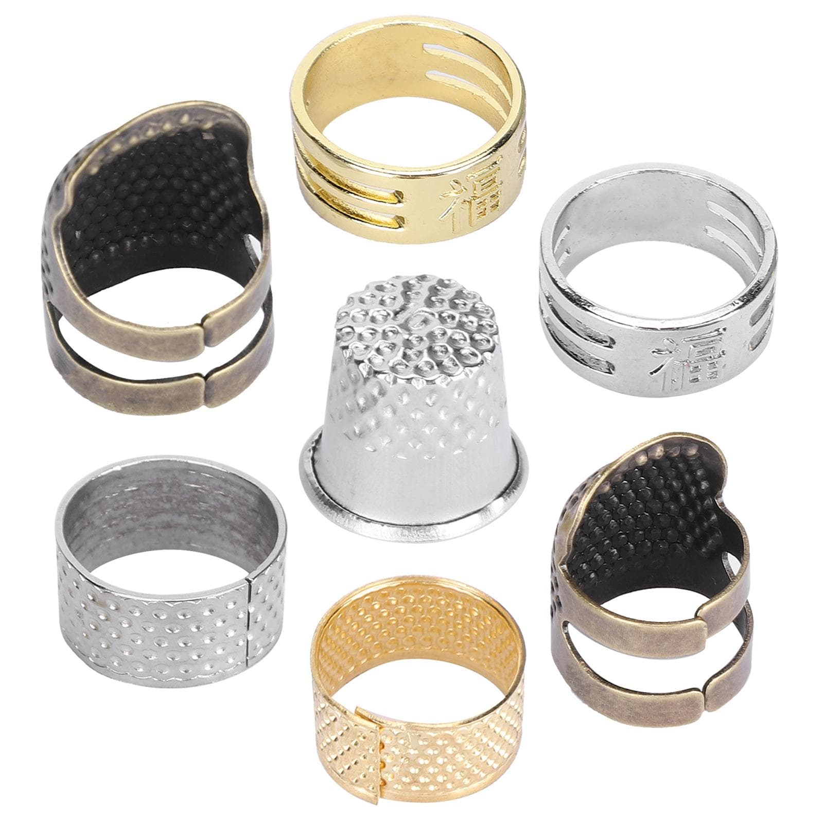 7Pcs Sewing Thimble Ring Brass Finger Protection Sleeve Knitting CrossStitch Fingertip Protector