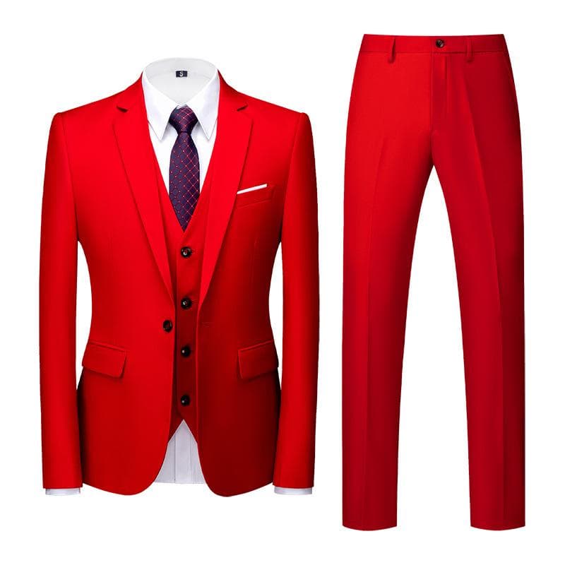 Formal Suit 3 Piece Set Suit for Men's Business Office Wedding Party Suit Blazer+Pant+Vest XXXXXL red