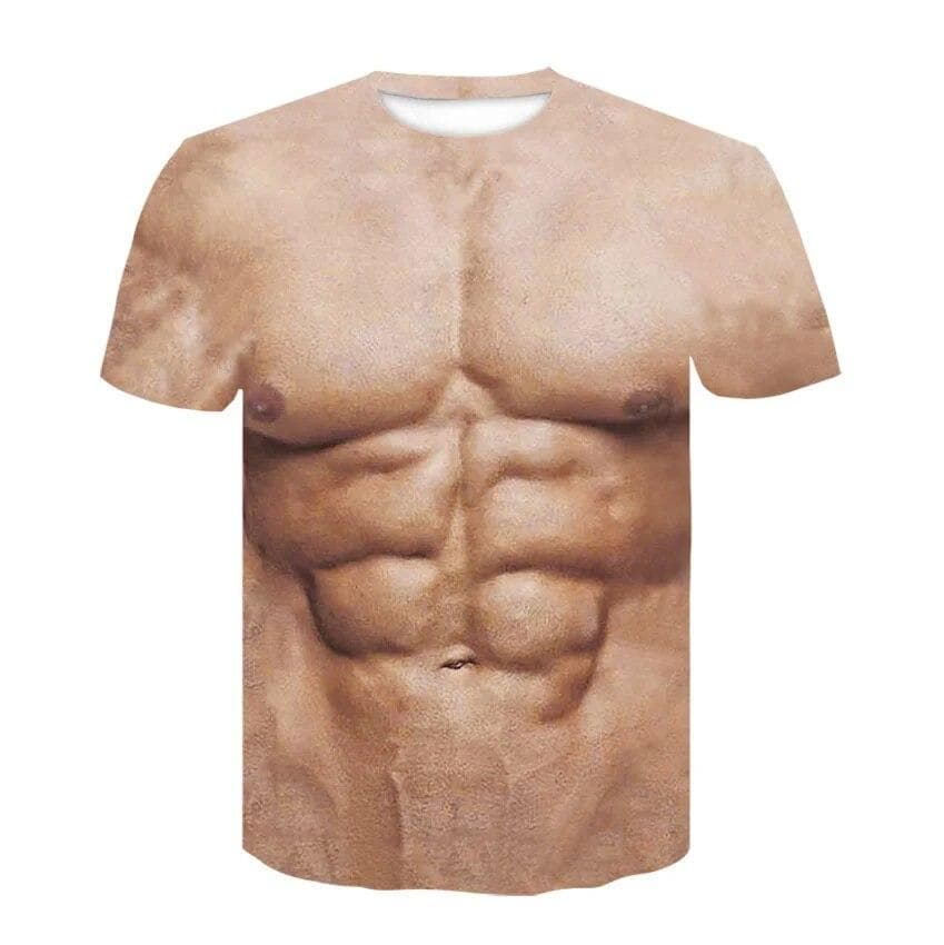 Fashion Funny Six-pack Abs Muscle Tattoos T Shirt for Men Round Neck Short Sleeve Tees Cool Streetwear 3D Printed t-shirt L