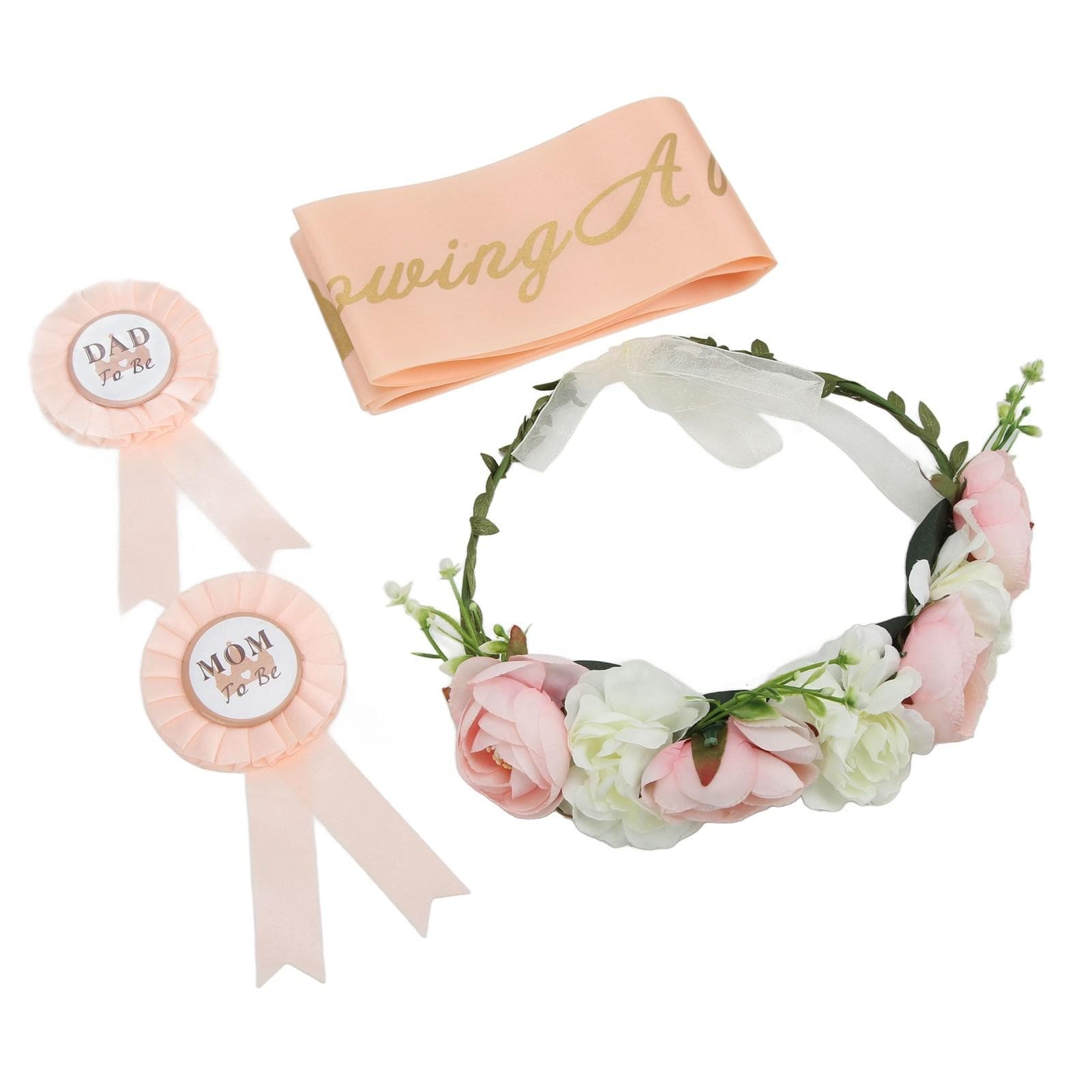 Baby Shower Tiara Baby Shower Strap Badge Eternal Wreath Floral Headpiece Set Decoration Photo