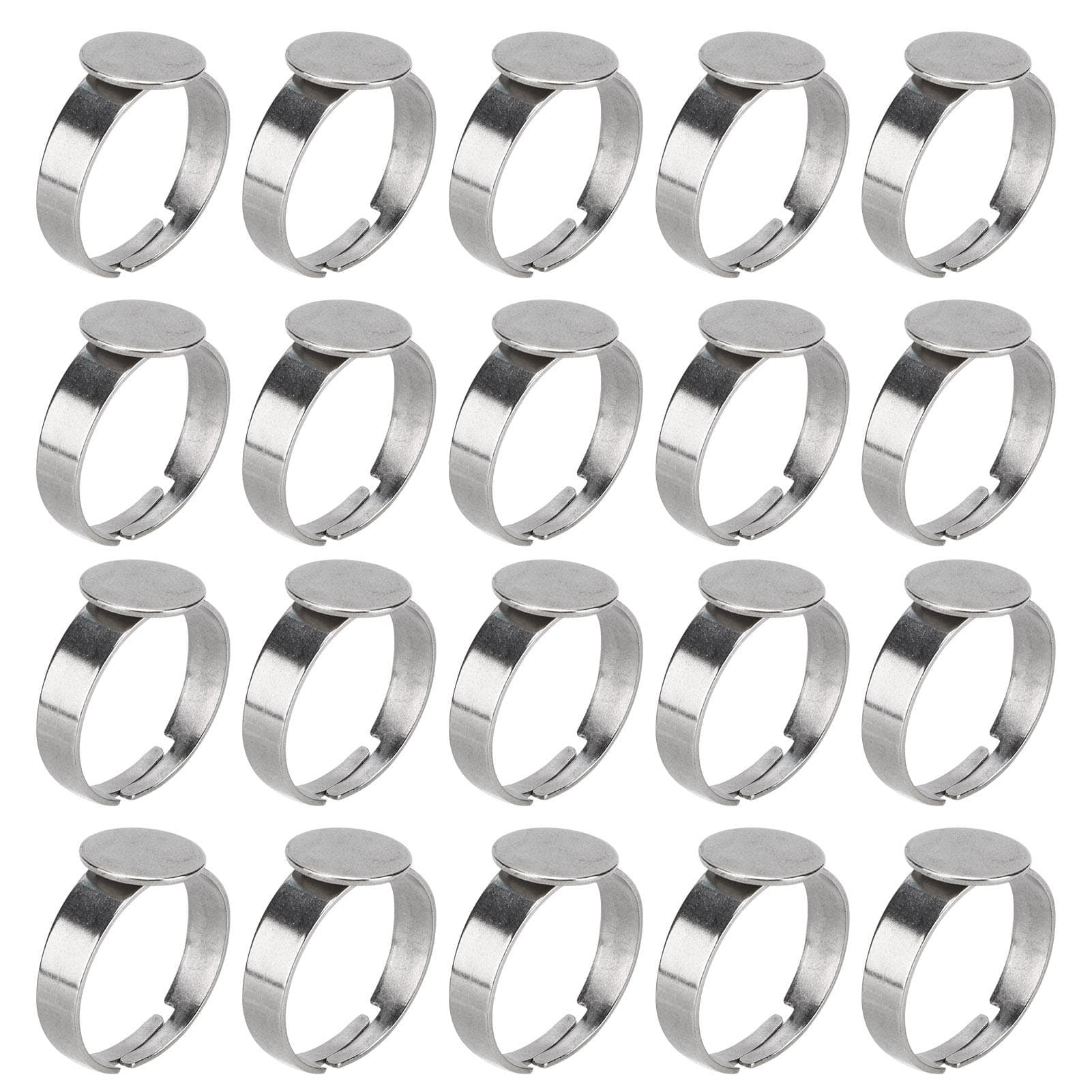 20pcs Blank Rings DIY Adjustable Stainless Steel Flat Rings Bases for Men Women Jewelry Craft