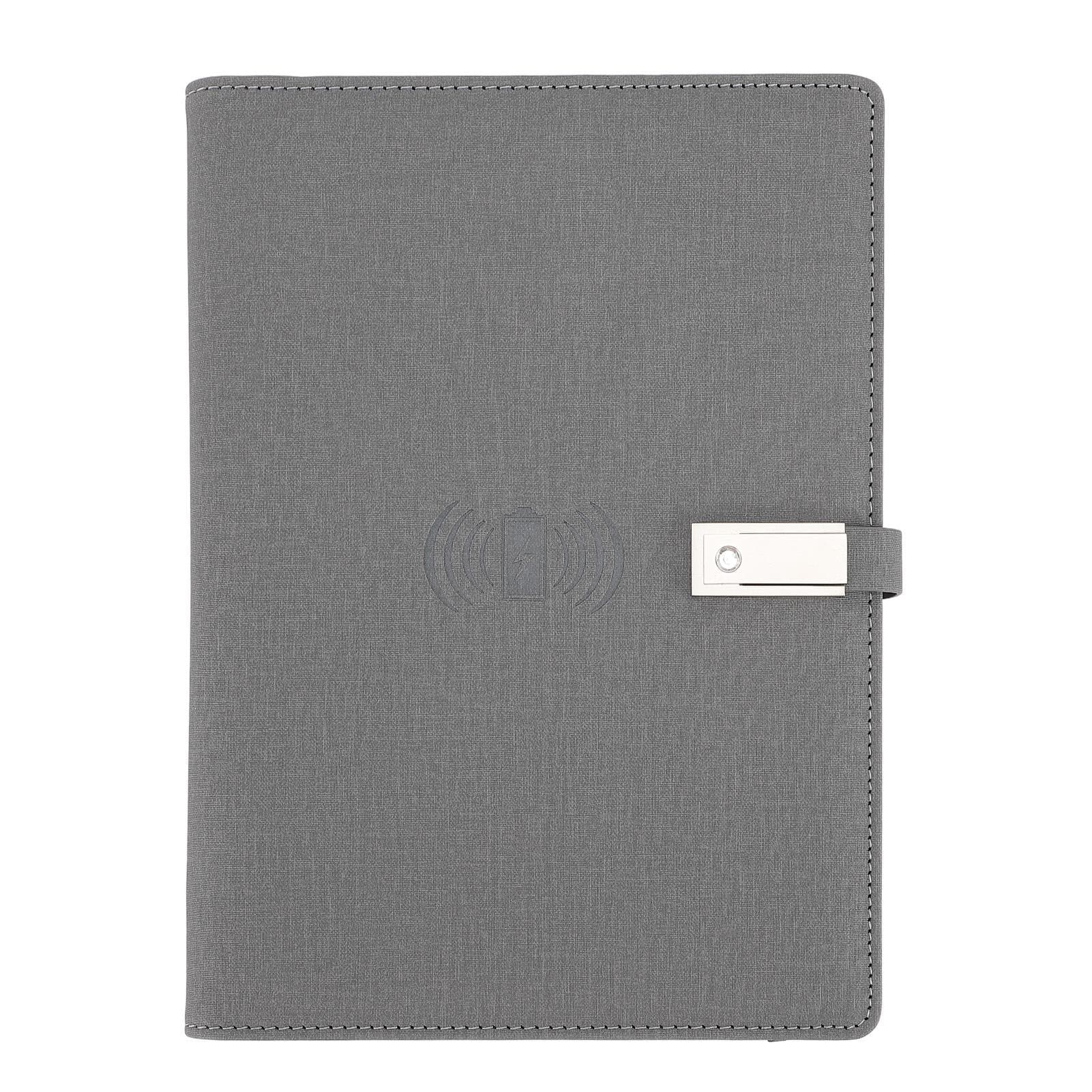 160 Pages Wireless Charging Notebook Smart Notebook 8000mAh Mobile Power Notebook with USB Flash grey
