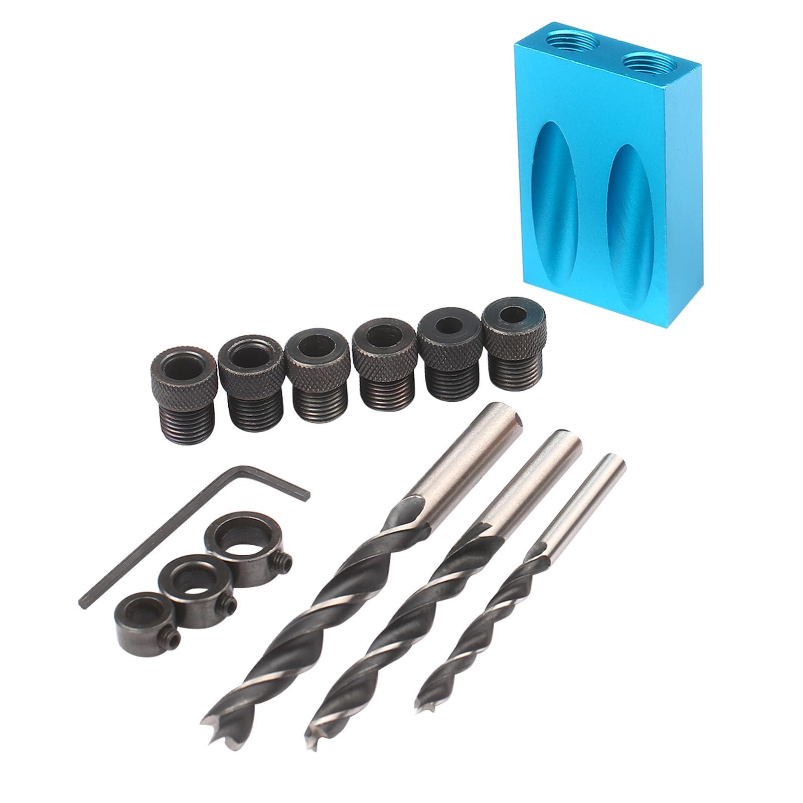Pocket Hole Jig Kit 8mm 10mm 15 Degree Angle Drill Guide Woodwoorking Tool Inclined Hole Jig 14pcs Set blue