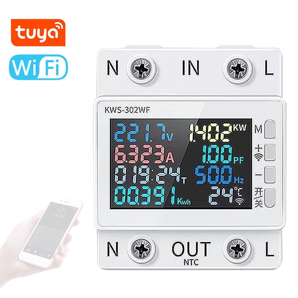 Tuya WiFi 8in1 Power Meter Color Screen 2P Multi-function AC Energy Meter Mobilephone Remotely APP KWS-302WF multicolour