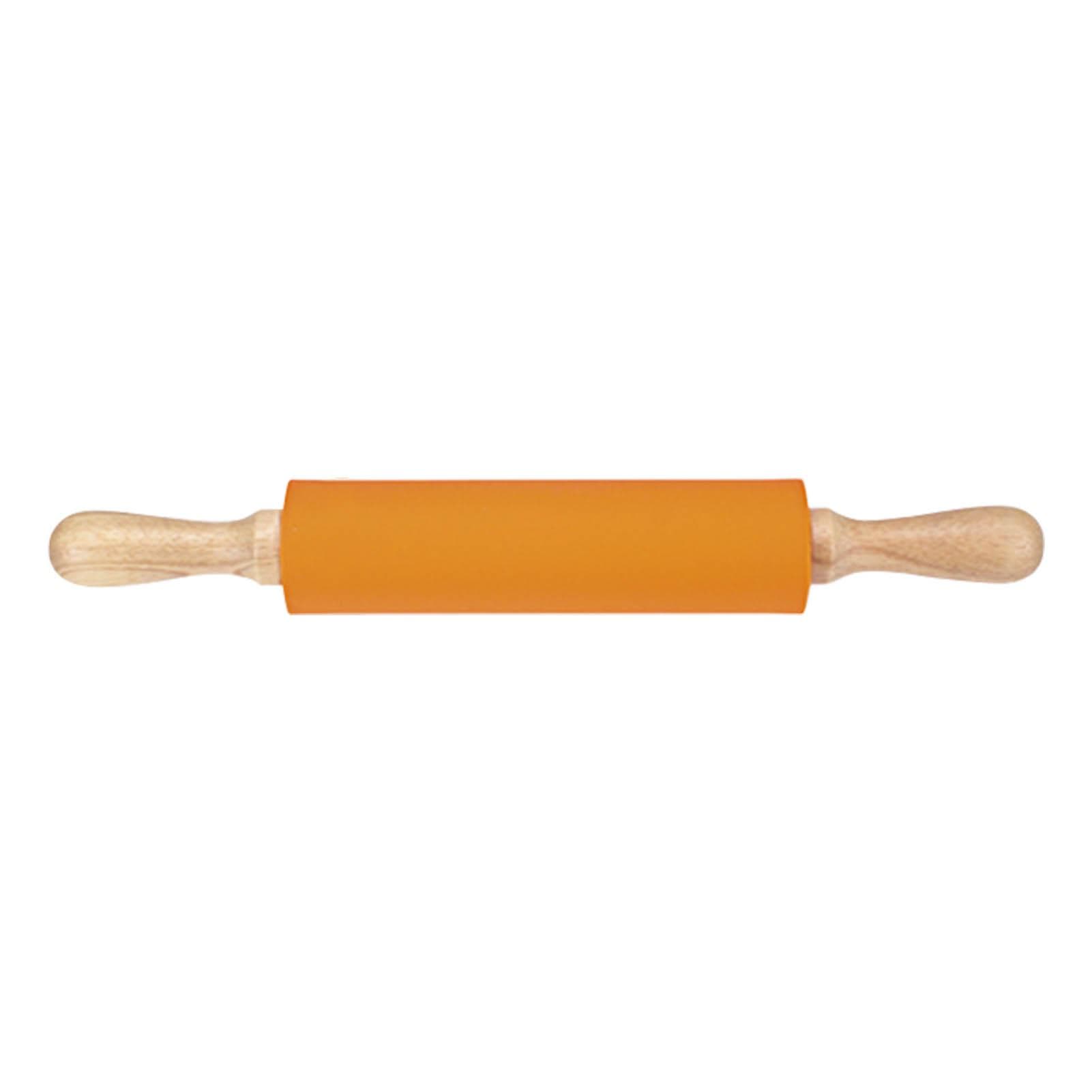 Extended Silicone Rolling Pin Solid Wooden Handle Non Stick Surface Rolling Pin Baking Tools Orange Orange