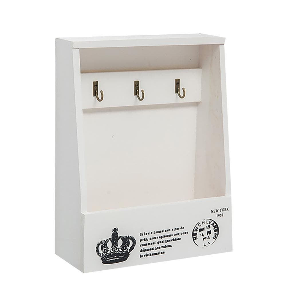 Wooden Key Holder Wall Mounted Storage Box with 3 Key Hooks Home Decor for Entryway Hallway Kitchen white