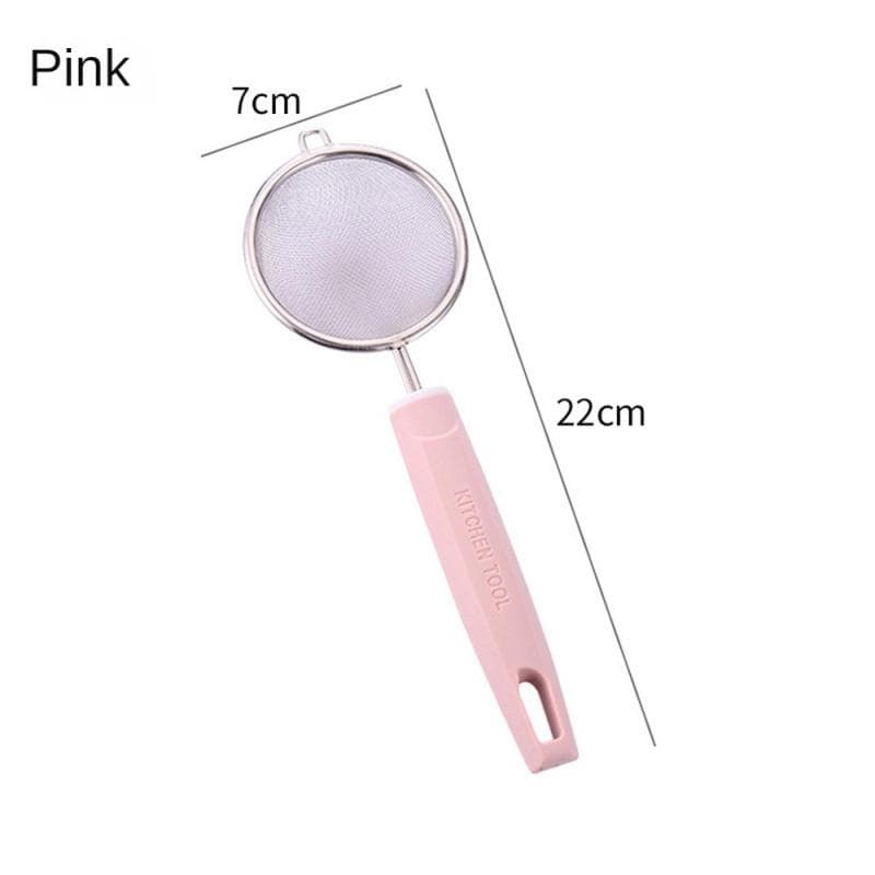 1pc Stainless Steel Strainers Small Medium Large Size Metal Sifter With Sturdy Handle Fine Mesh Strainers For Kitchen Rice Juice pink