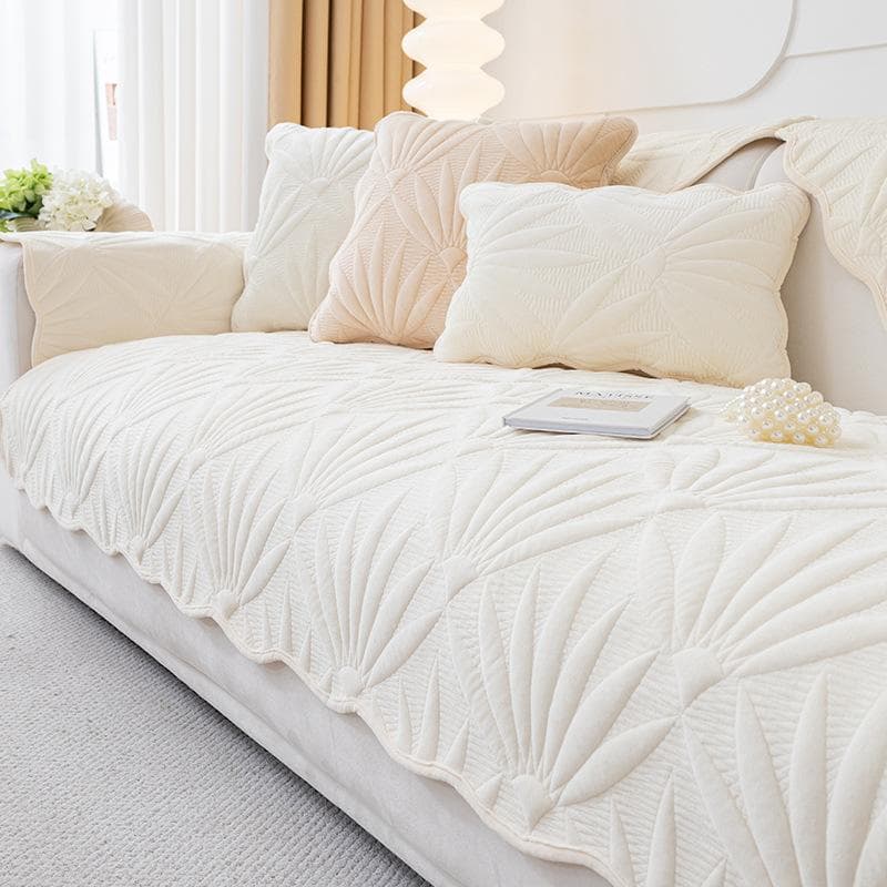 New Jacquard Leaf Sofa Cushion Soft Warm Couch Protector Thickened Non-slip Couch Cover Cream Wind Solid Color Plush Sofa Cover 70x70cm 1pcs
