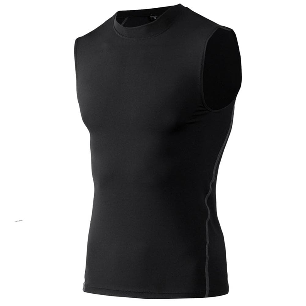 Men Running Sports Sleeveless T-Shirt Basketball Compression Training Vest Fitness Tank Base Layer Top Singlet Activewear Quick Drying S black