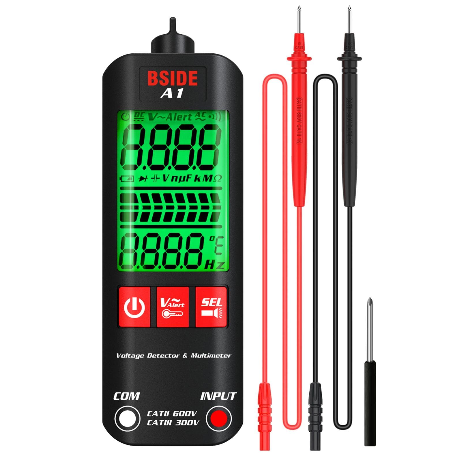 BSIDE A1 Mini Multimeter LCD Digital Tester Voltage Detector 2000 Counts DC/AC Voltage Frequency black