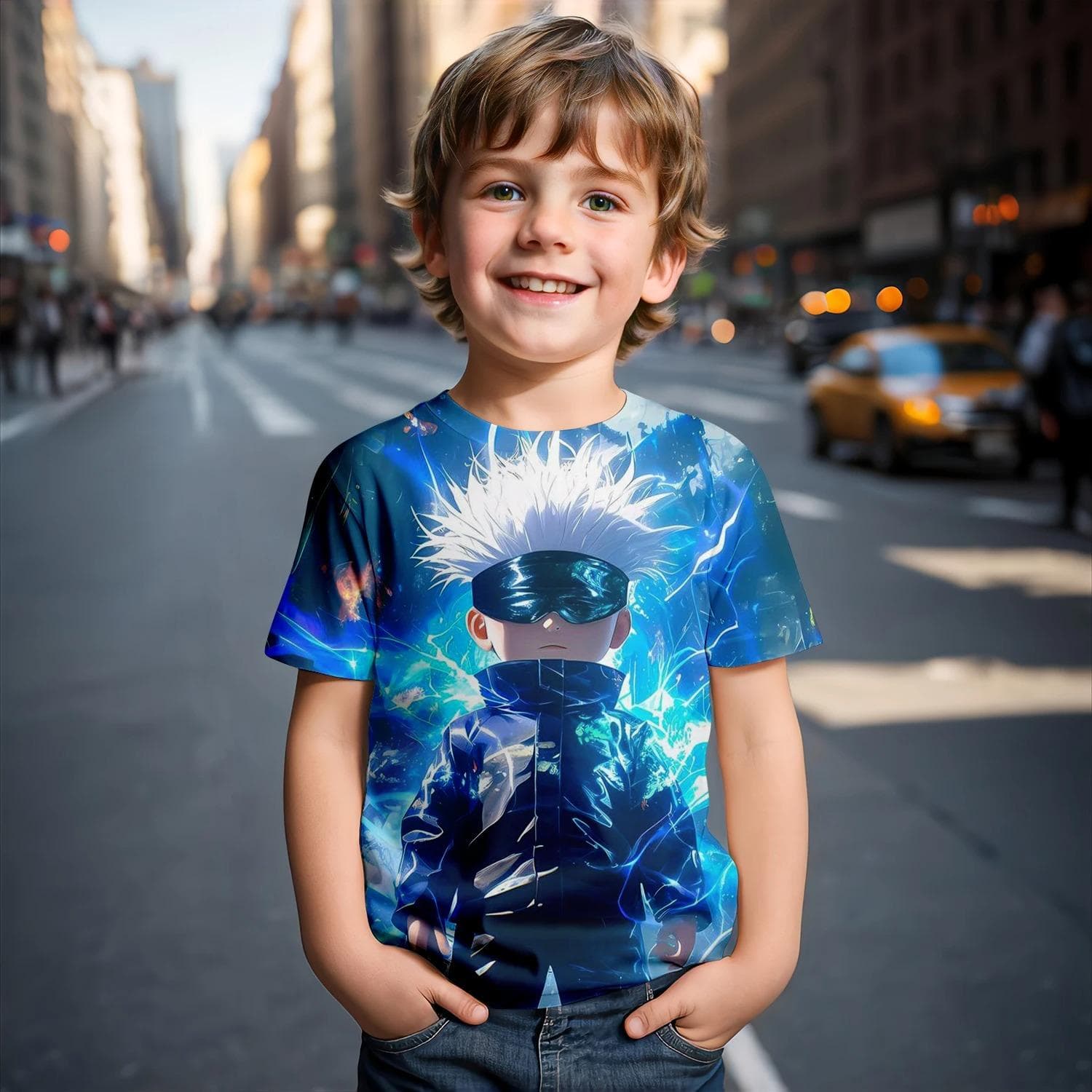 Jujutsu Kaisen Satoru Gojo T-Shirt Cute Figure Graphic T-shirts for Kids Fashion Funny Short Sleeves Tops Breathable and Light 130
