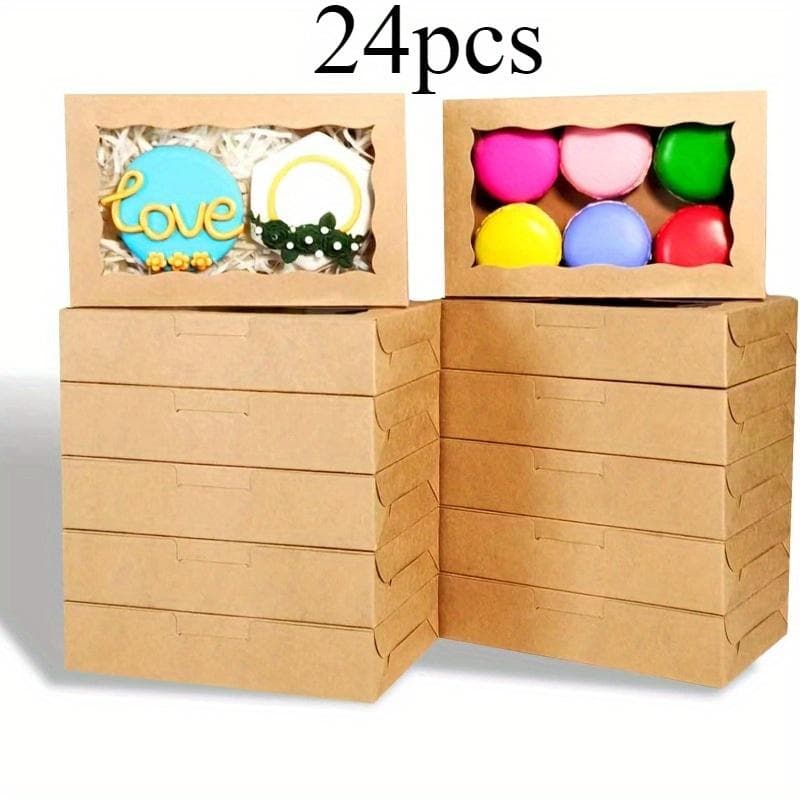 25pcs, Cake Box with Window, Suitable for Macarons, Bread, Chocolate, Cookies Packaging Box, DIY Assembly 7.09 X 4.33 X 1.57 Inches 24pcs brown