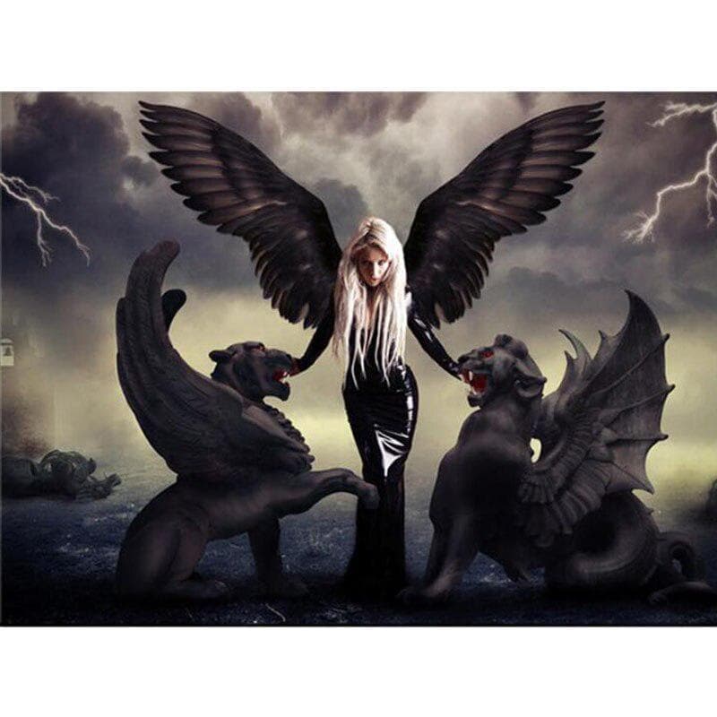 Diamond Embroidery Angel Demon Dragons Diamond Dots Pattern 5D DIY Round Paintings 20X30CM