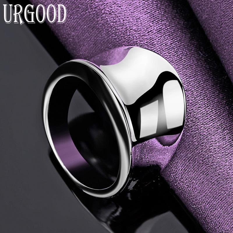 925 Sterling Silver Smooth Concave Ring Fashion Jewelry 10#