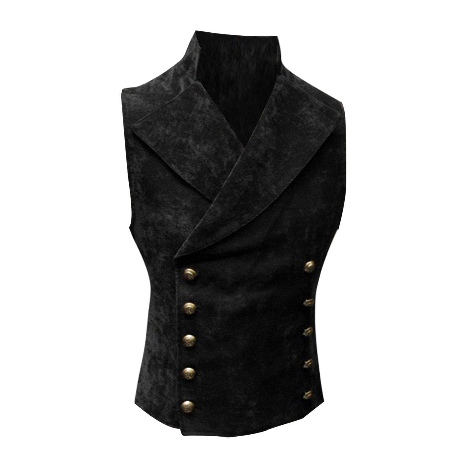 Men's Vest Retro Collar Solid Color Button Vests Casual Slim Fit Gilet Homme Vests for Groosmen Man Fashion Male Waistcoat XL black