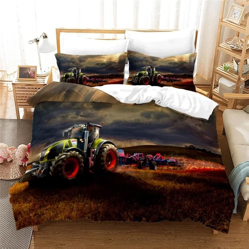 Farm Tractor 3d Bedding Set Duvet Cover Set with Pillowcase Home Textile Twin Full Queen King Bedclothes for Family Home Decor AU Single 140x210cm