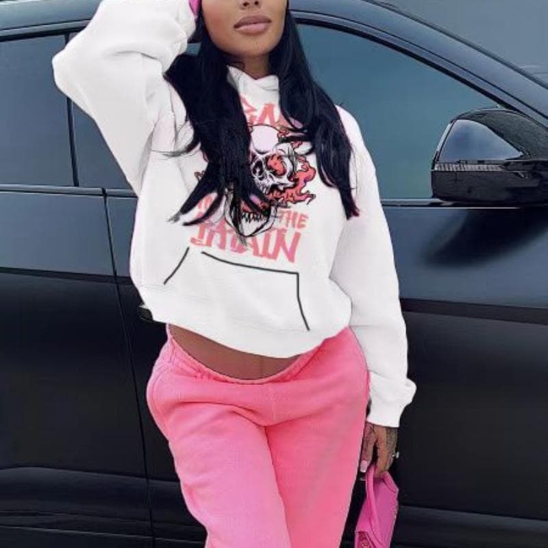 New Ladies Sweater European and American Fleece Sports Suit Bear Print Two-piece Set XXXL