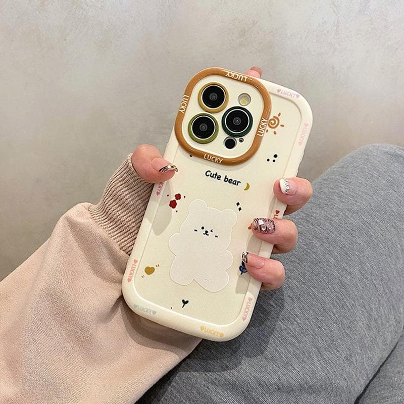 Cute Bear Suitable for Iphone16promax Mobile Phone Case 12 Apple 15plus Cartoon 13mini Anti-fall 14 iPhone 13mini