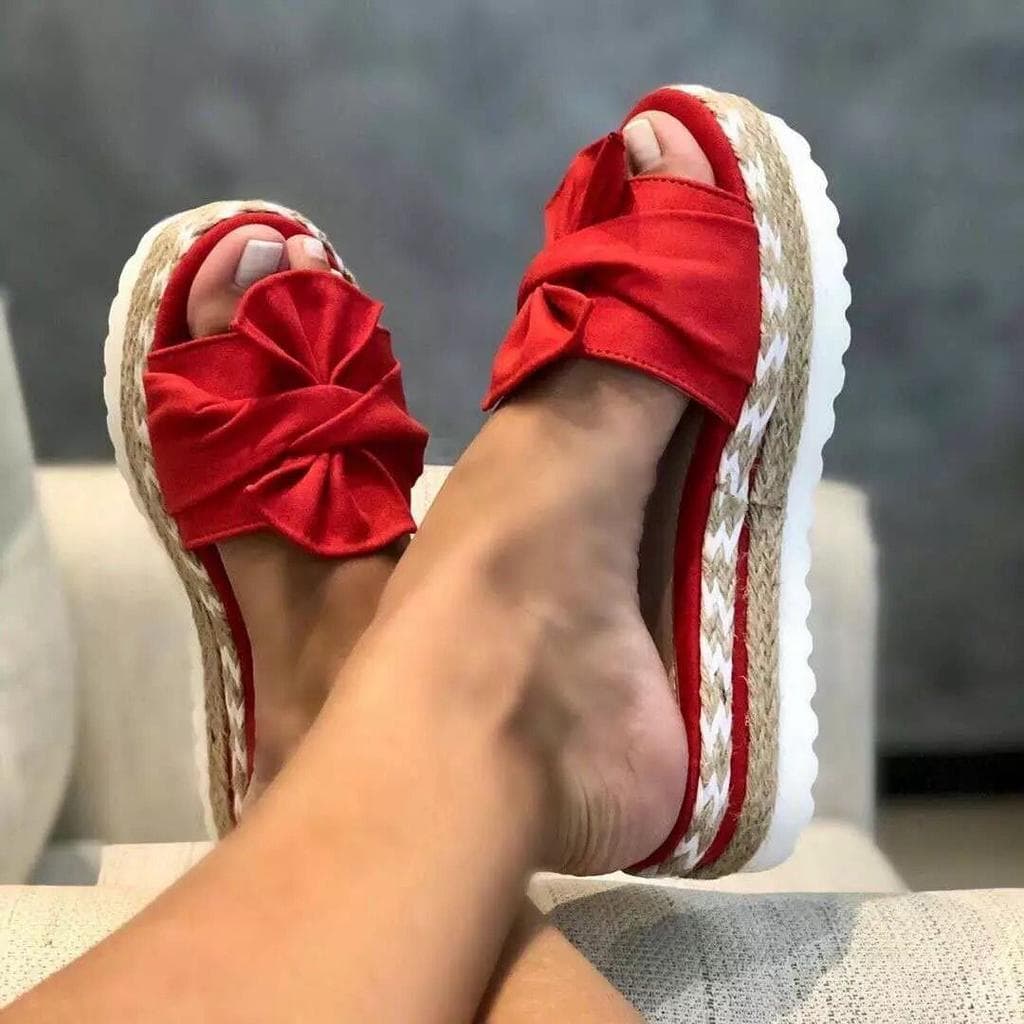 2025 Women Cute Bowknot Sandals Casual Slip On Sandals Ladies Daily Platform Sandals Party 36 red