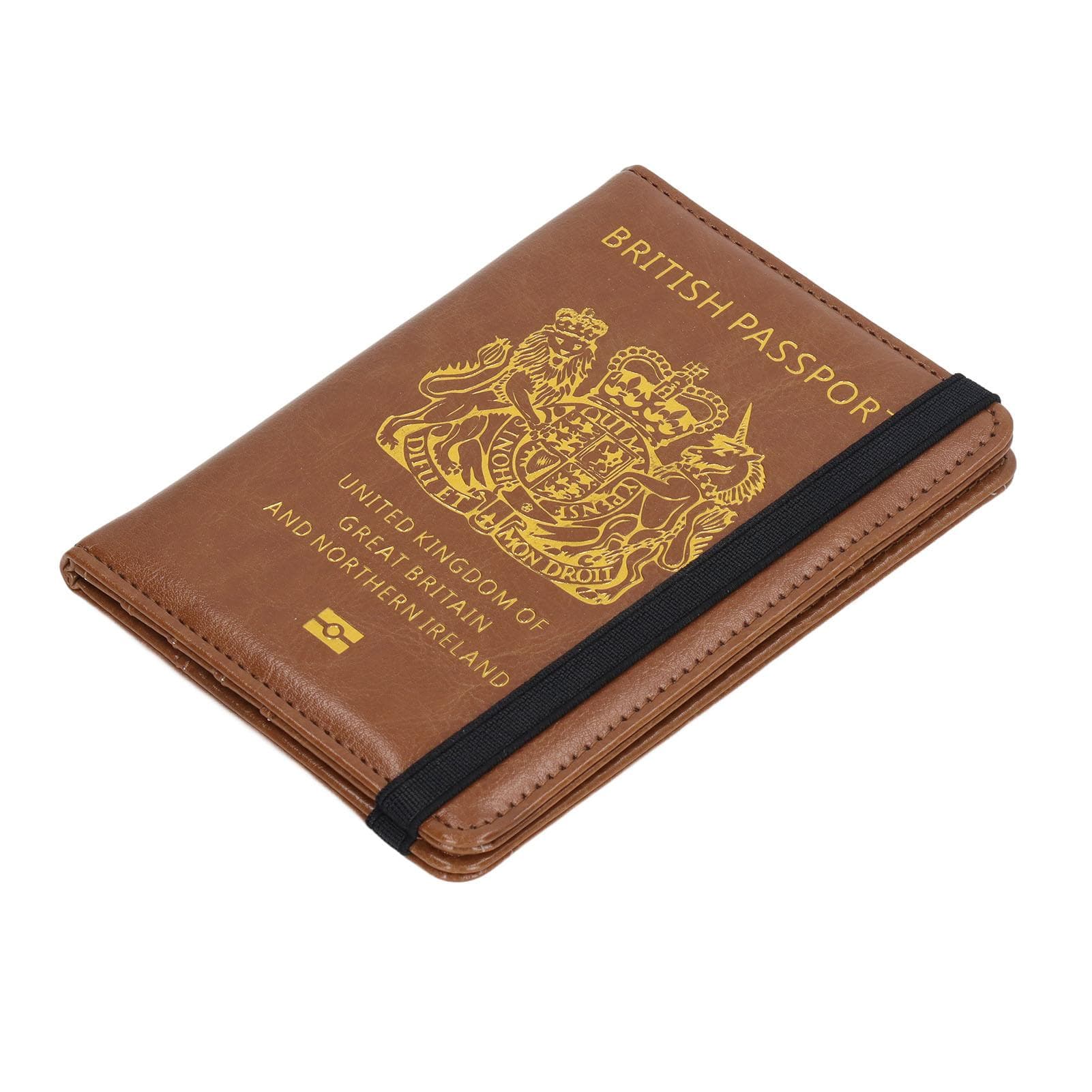 UK Passport Card Holder Brown Safe Waterproof Antimagnetic PU Leather Passport Cover for Travel