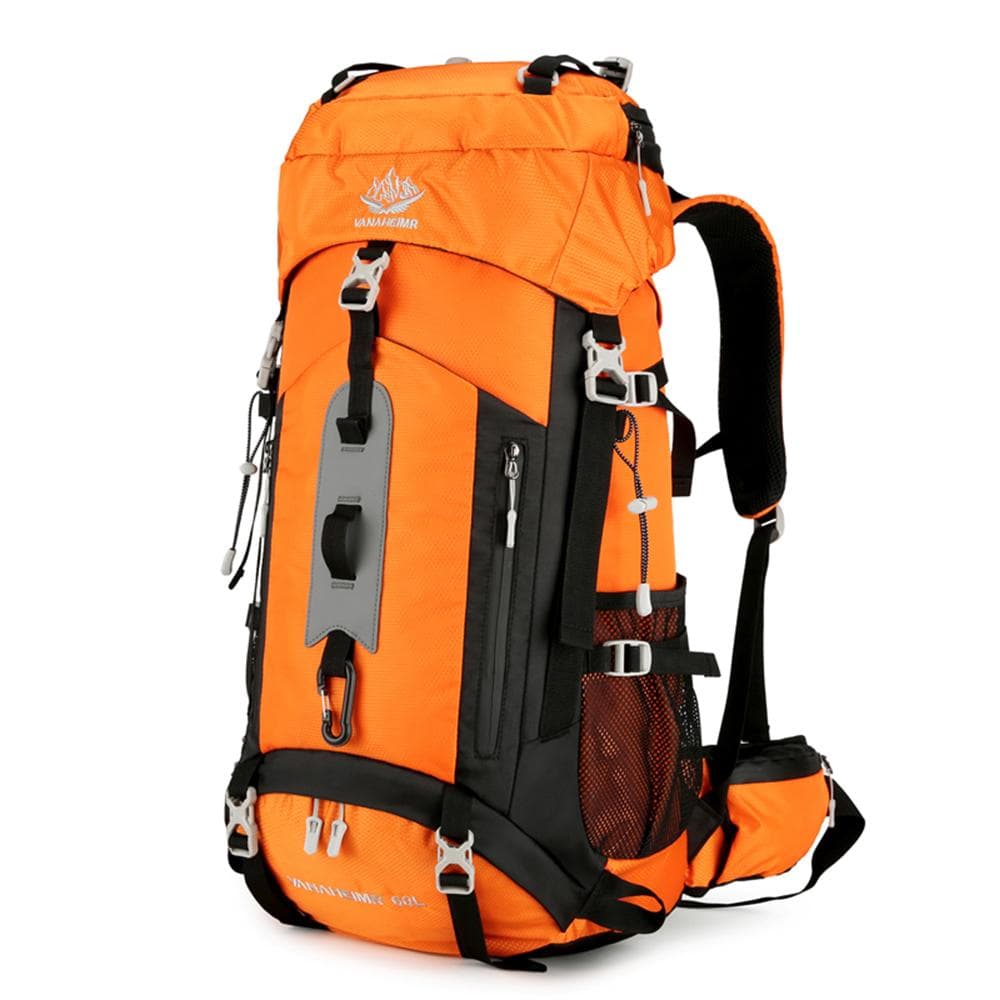 Waterproof Backpacking Mountaineering Backpack 60L Hiking Backpack Large Capacity Camping Backpack orange