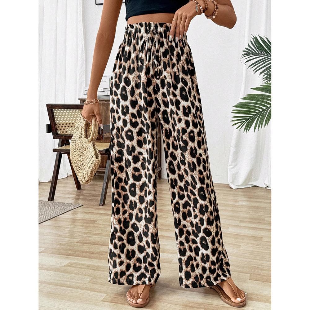 New Leopard Print Casual Pants for Women Straight-leg Pants Trendy Wide-leg Pants XL