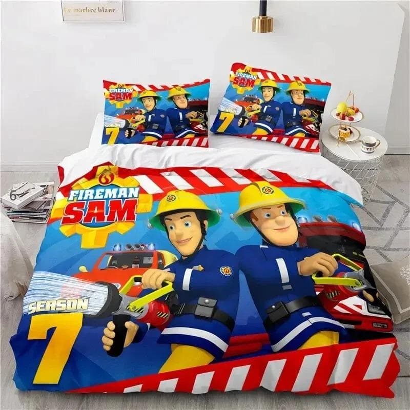 Cartoon Fireman Sam Toys Bedding Set Duvet Cover Bed Set Quilt Cover Pillowcase Comforter king Queen Size Boys Adult Bedding Set AU Single 140x210cm