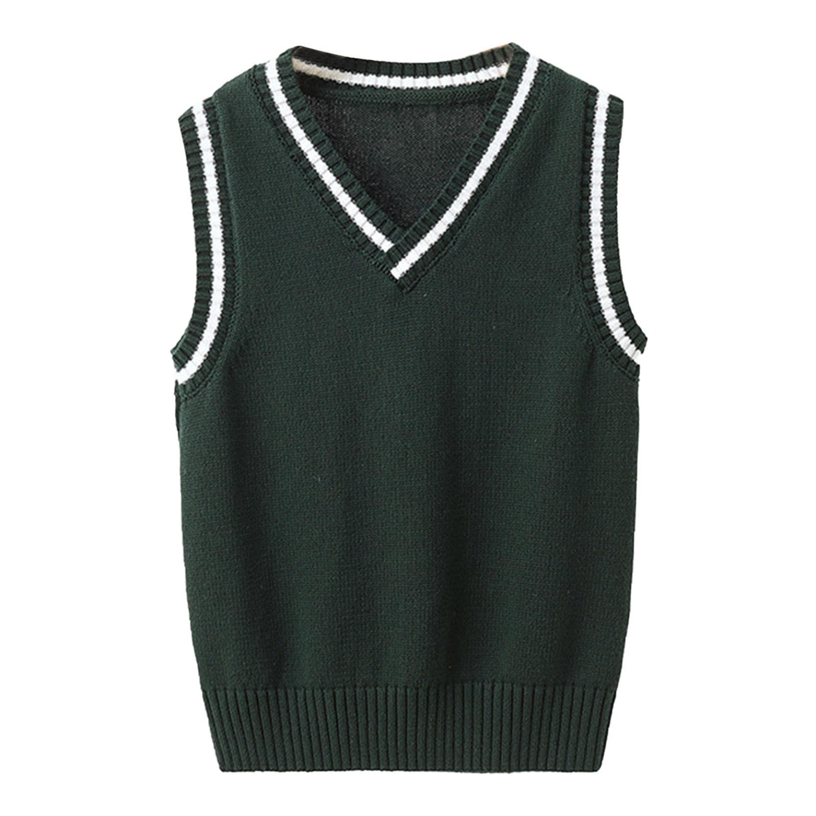 School Uniform Sleeveless V Neck Vest Sweater Waistcoat for Kids Unisex Casual Wear 2-3 Years dark green