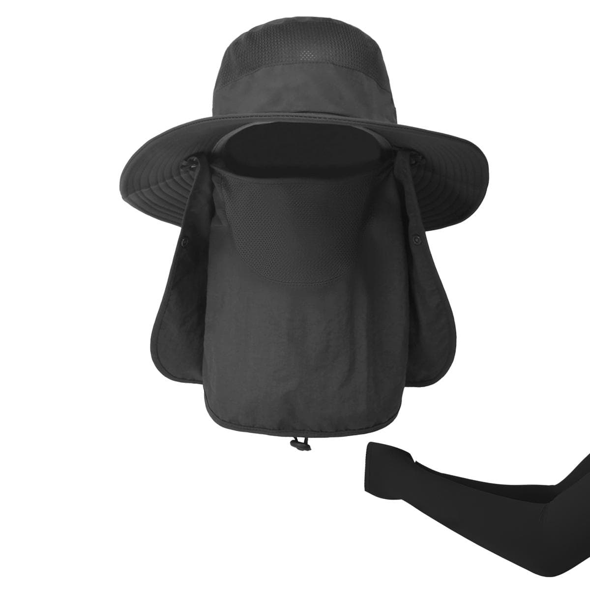Fishing Hat For Men With Neck Flap Arm Sleeves Wide Brim Outdoor Hats Sun Protection dark gray