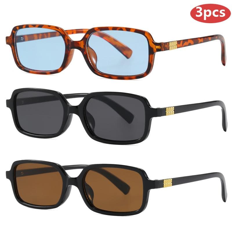 3pcs Small Rectangle Sunglasses Women Fashion UV400 Minimalist Design Unisex Eyewear Set
