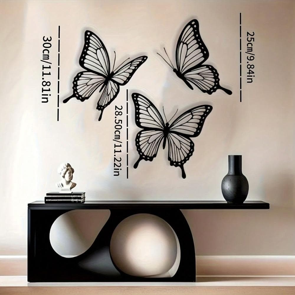 Butterfly Metal Wall Art 3PCS Retro 3D Iron Decor For Home Wedding Christmas multicolour