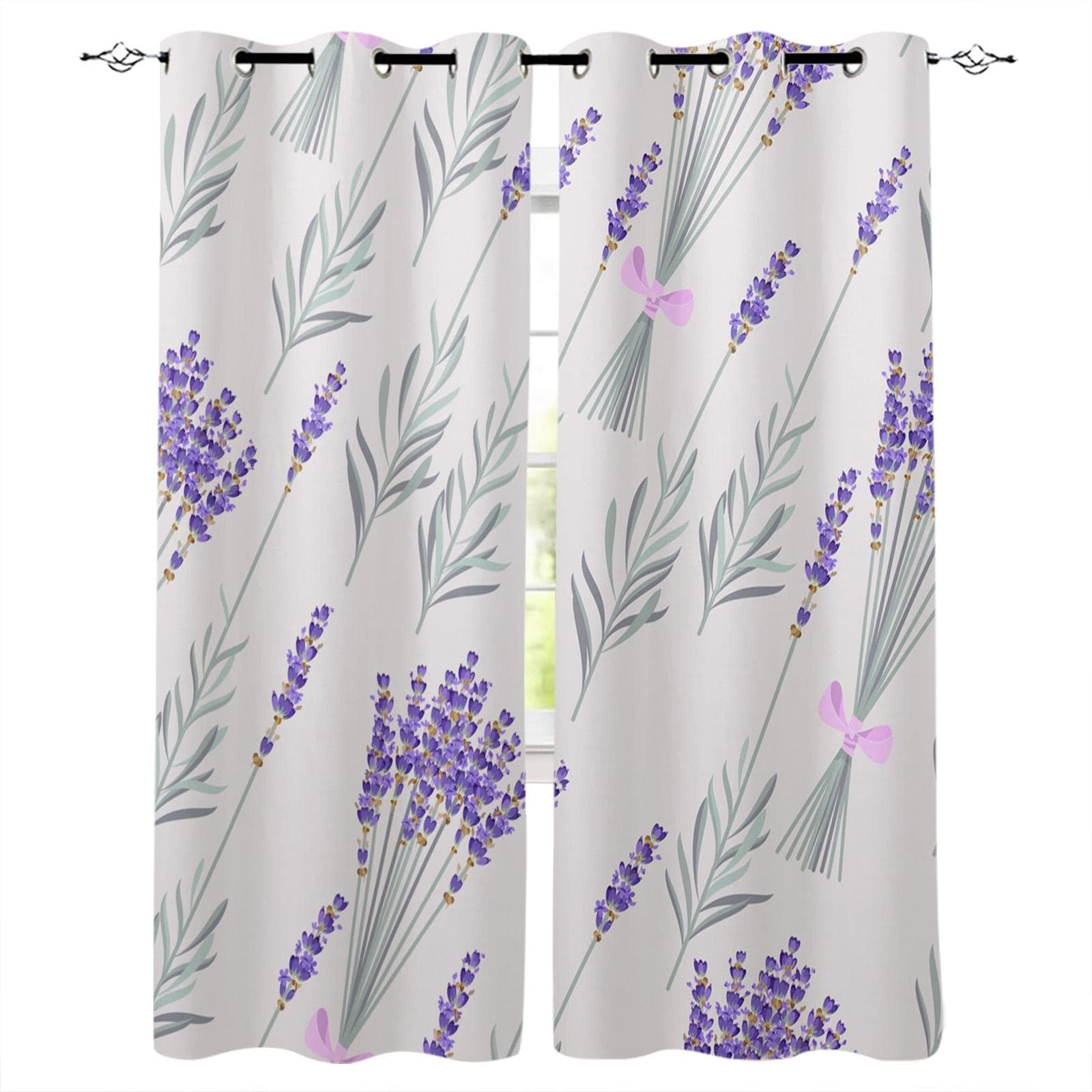 Purple Lavender Flowers Window Curtain For Living Room Bedroom Home Decor Kitchen For Window Drapes 135W x 60H(cm)