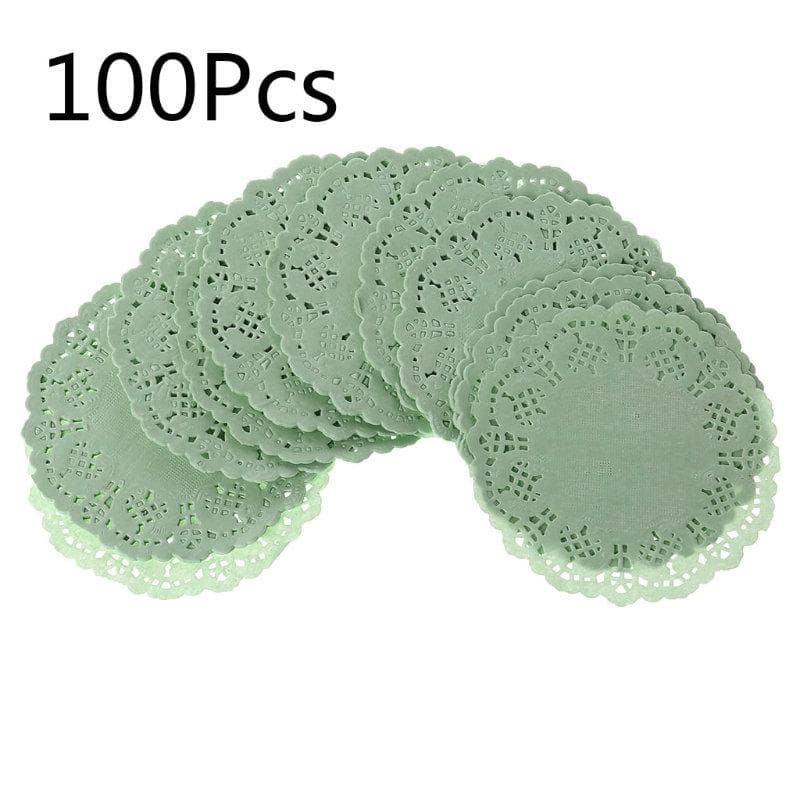 100Pcs Round Lace Paper Mats Coasters Placemats Wedding Events Party Table Gift Doilies Vintage Coasters Placemat green