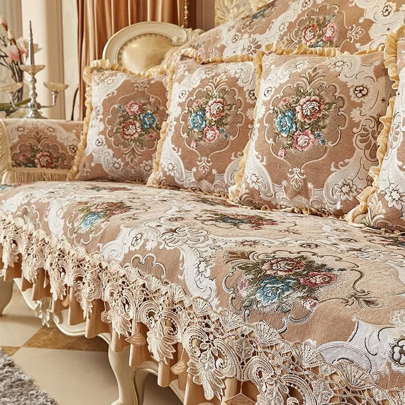 European Jacquard Sofa Cushion Backrest Towel Embroidered Skirt Hem Sofas Cover Chenille Sofa Towel Anti Slip Wear-resistant 70x70cm 1pcs