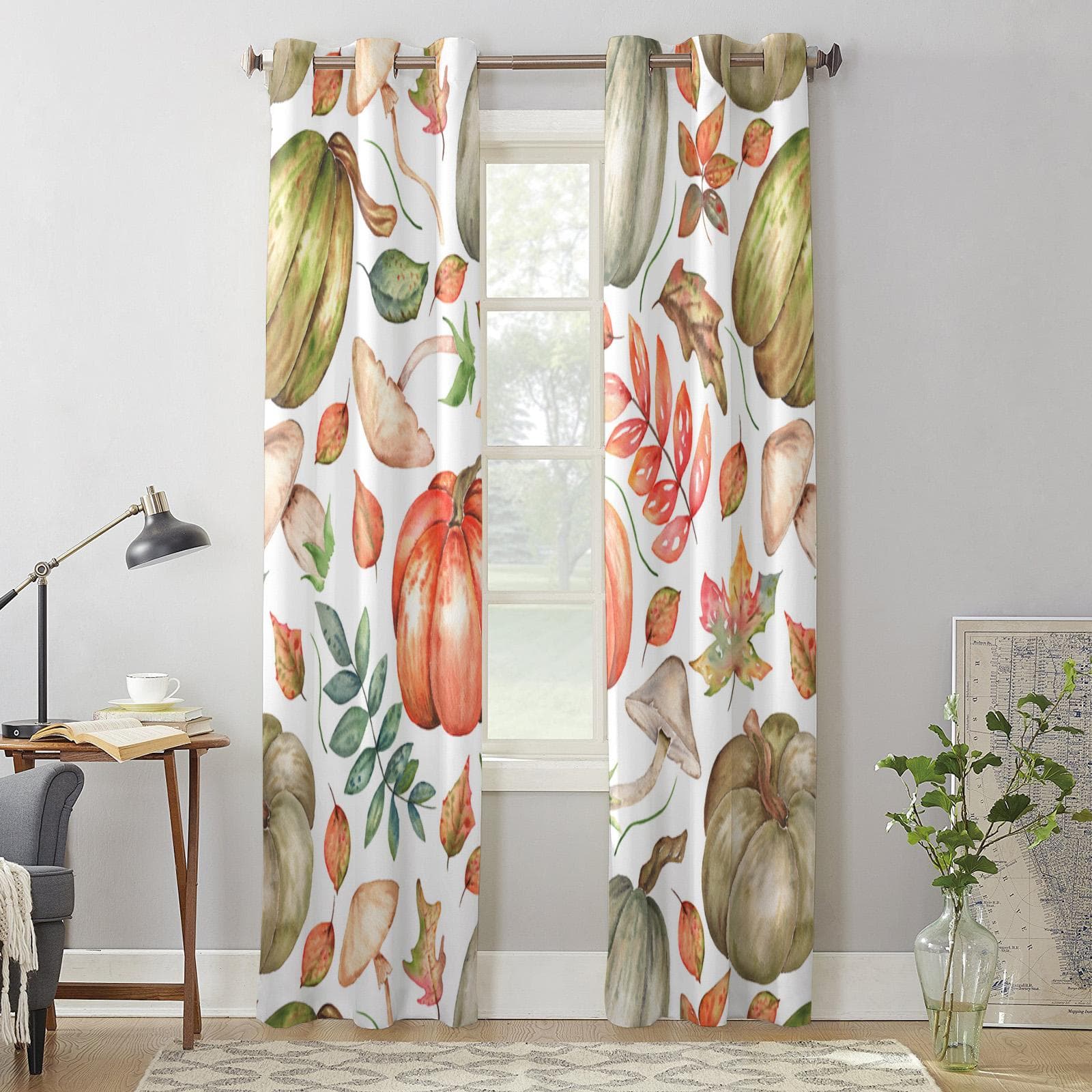 Autumn Pumpkin Leaves Mushrooms Modern Window Curtains for Living Room Bedroom Curtain Kitchen Treatment Blinds Drapes 135W x 60H(cm) x1