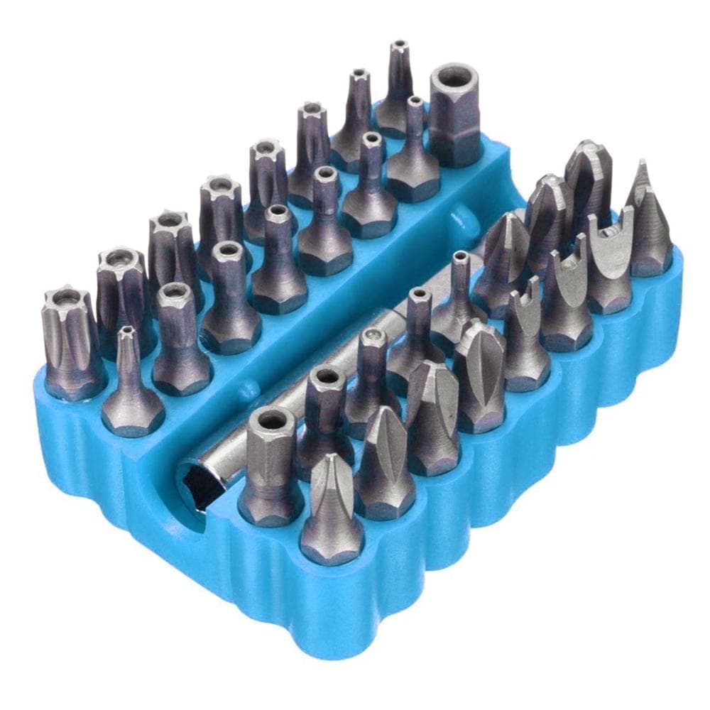 33pcs Tamper Proof CRV6150 Torx Hex Star Bit Set with Magnetic Holder for Any Drills Screwdriver blue