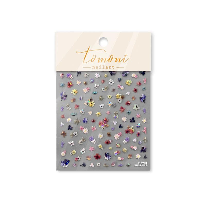 Colorful Sparkling Glass Fragment Spring Wildflowers High Quality Adhesive Flash Nail Stickers Art Decorations Design T-3784
