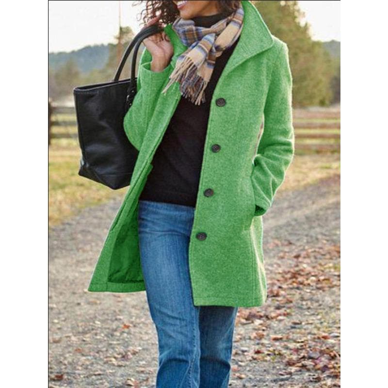Spring and Autumn New Woolen Women's Coat Medium and Long Multi-grain Buckle Cardigan Coat M