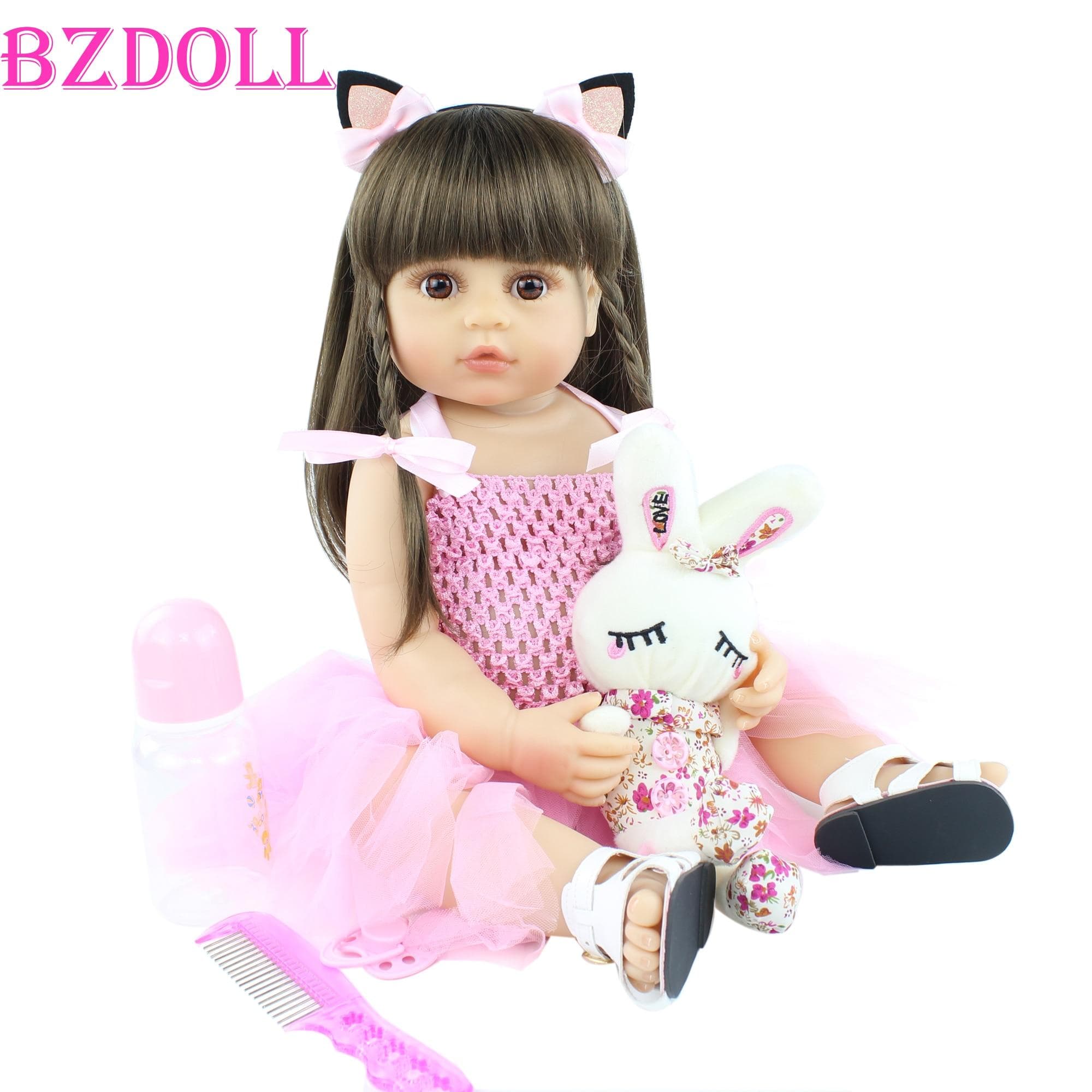 BZDOLL 55cm Lifelike Baby Reborn Doll for Girl Toy 22inch Full Body Soft Silicone Newborn Bebe Princess Toddler Kid Birthday Gift Brown eyes, 55cm