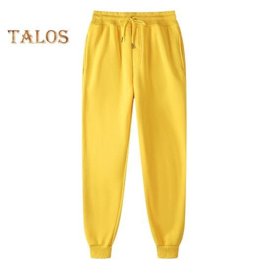 Women Sport Pants Drawstring Elastic Waist Loose Jogging Ankle-banded with Pockets Solid Color Jogging Running Sweatpants Casual Trousers L yellow