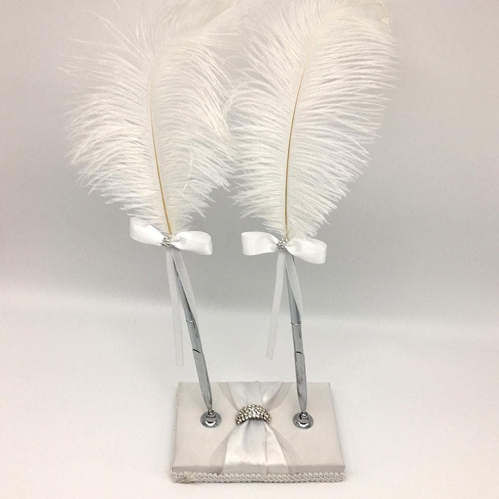 Wedding Signing Pen Feather Pen with Double Holders Wedding Signature Pen white
