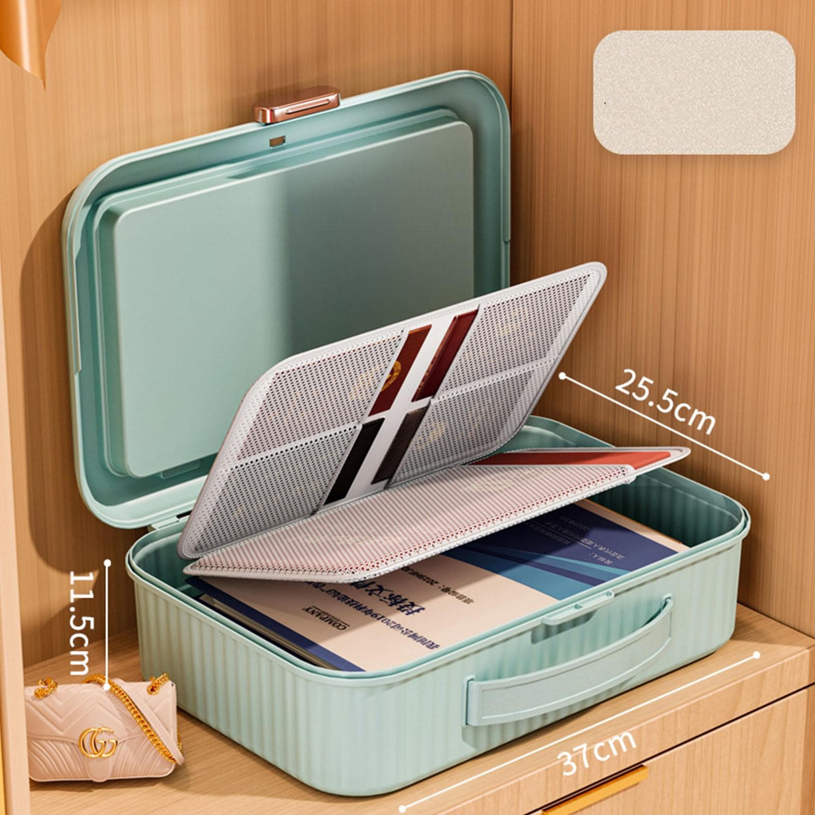 Multifunctional Document Storage Box Large Capacity Two Layer Liner Home Certificate Organizer light green